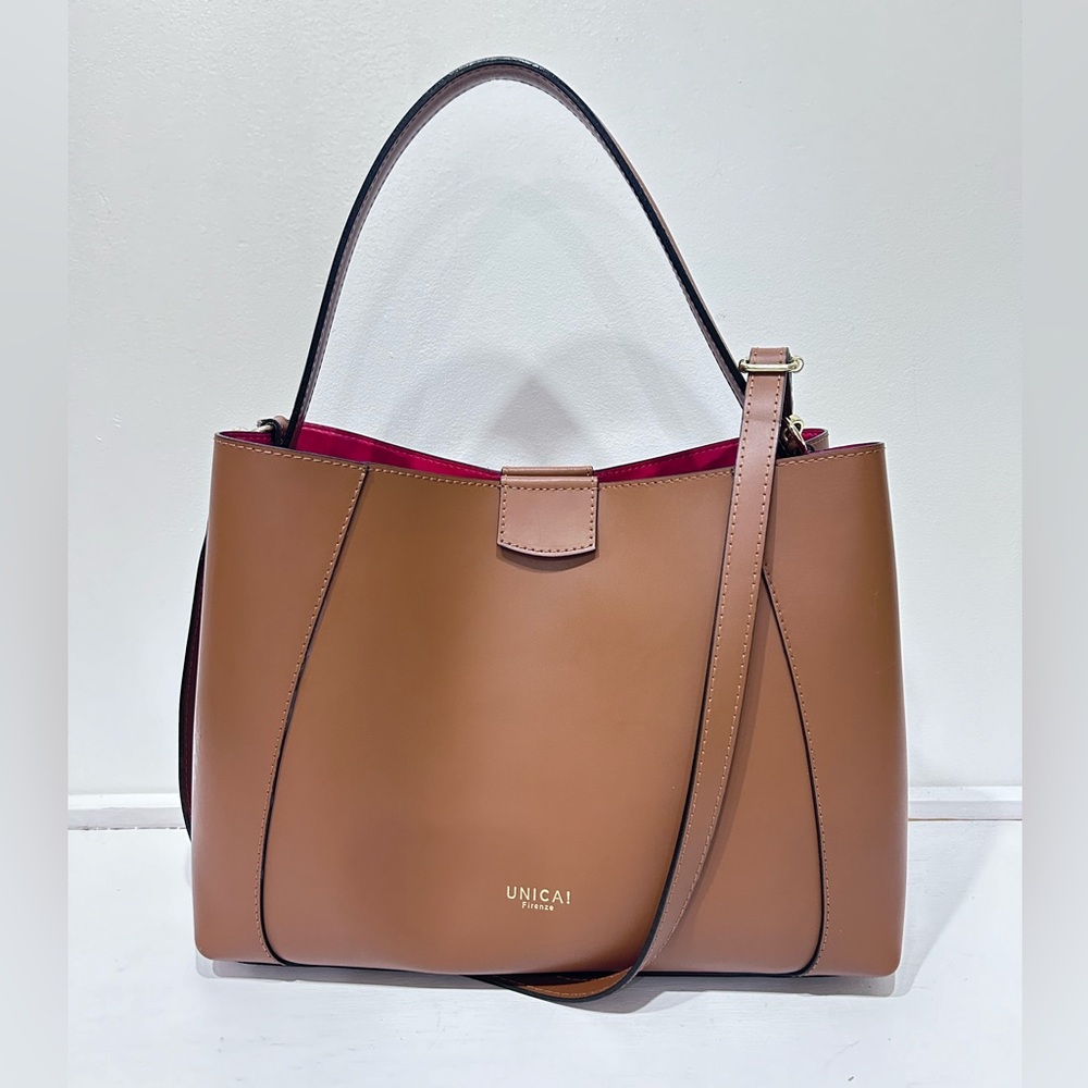 Unica! Firenze Women’s Brown Genuine‎ Leather Convertible Shoulder/Crossbody Bag